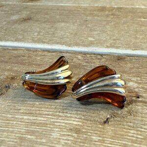 Vintage 70's Avon Tortoise & Gold Toned Clip On Earrings